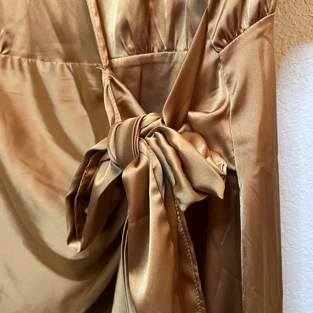 Never Fully Dressed Gold Mini Sheath Dress with Flutter Sleeves - Picture 3 of 4